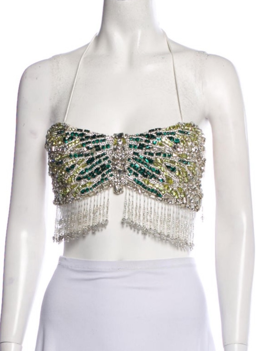 RARE Retrofete Butterfly Crystal Hand Beaded Halter Lace Up Backless Crop Top